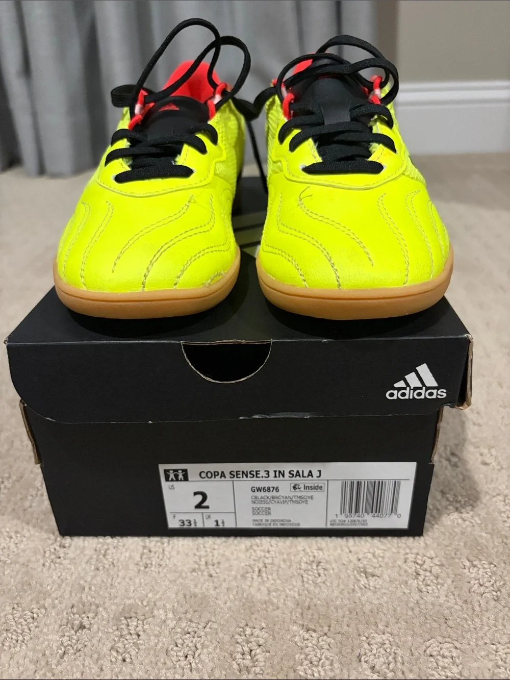 Adidas Kids - Copa Sense.3 Indoor Soccer Sneakers in Neon Yellow and Black